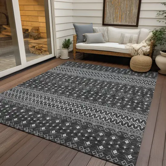 Gray Silver And Charcoal Tribal Washable Indoor Outdoor Area Rug Photo 7