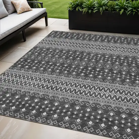 Gray Silver And Charcoal Tribal Washable Indoor Outdoor Area Rug Photo 1