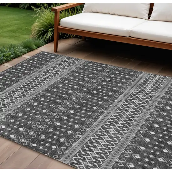 Gray Silver And Charcoal Tribal Washable Indoor Outdoor Area Rug Photo 1