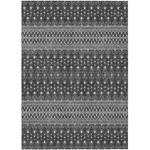 Photo of Gray Silver And Charcoal Tribal Washable Indoor Outdoor Area Rug