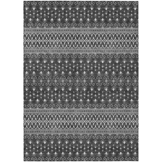 Gray Silver And Charcoal Tribal Washable Indoor Outdoor Area Rug Photo 1