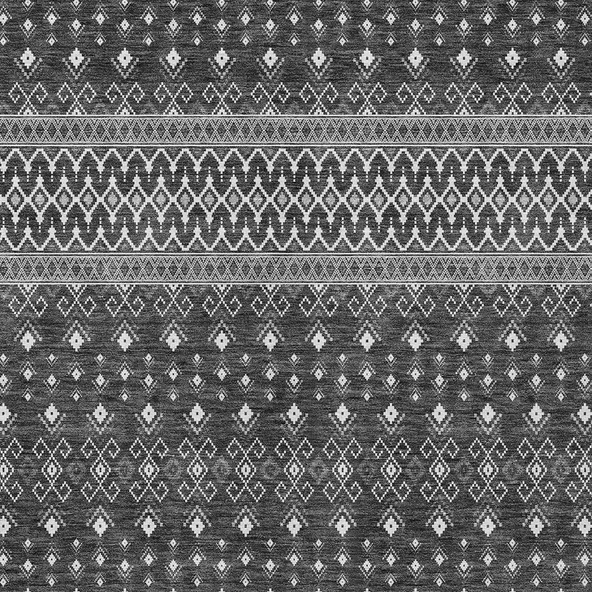 Gray Silver And Charcoal Tribal Washable Indoor Outdoor Area Rug Photo 5