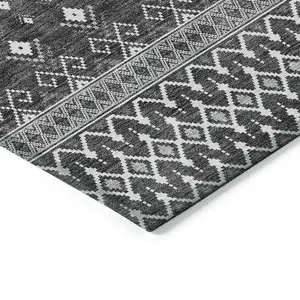 Photo of Gray Silver And Charcoal Tribal Washable Indoor Outdoor Area Rug