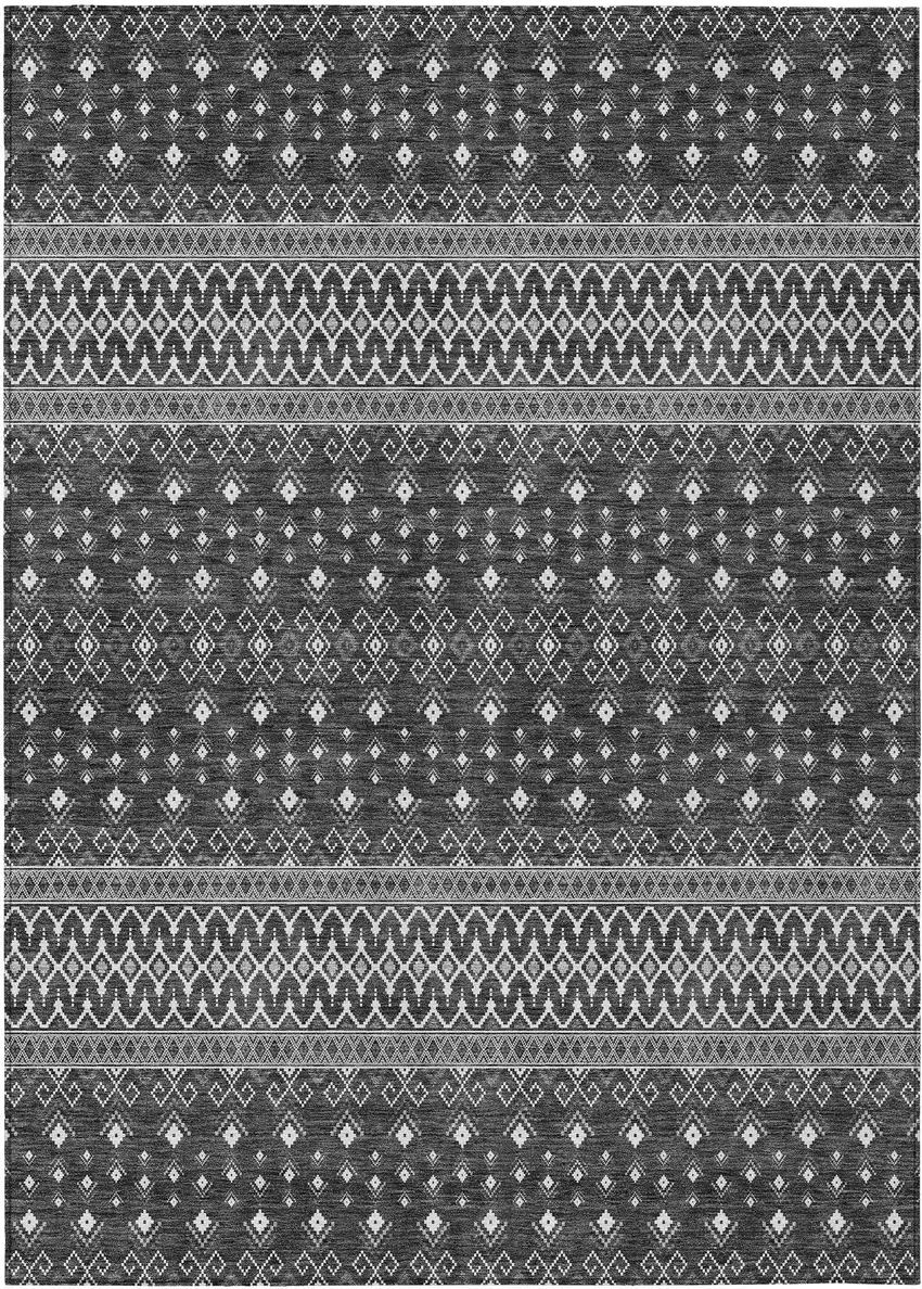 Gray Silver And Charcoal Tribal Washable Indoor Outdoor Area Rug Photo 1