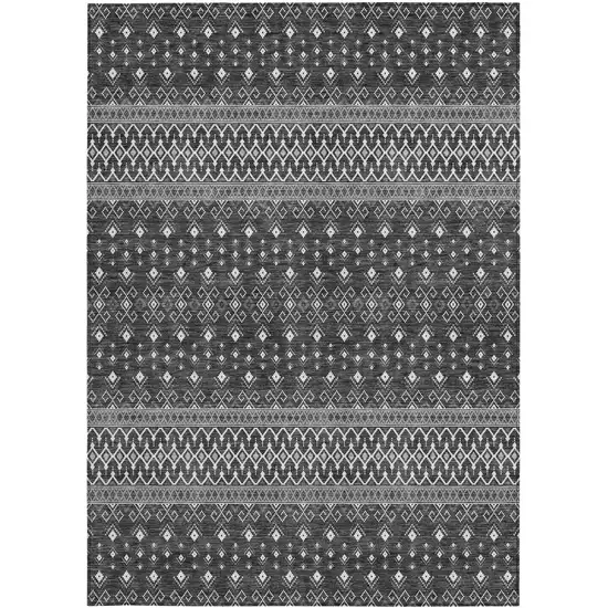 Gray Silver And Charcoal Tribal Washable Indoor Outdoor Area Rug Photo 6