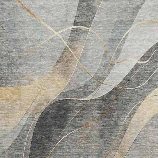 Gray Silver And Coral Abstract Washable Area Rug With UV Protection Photo 2