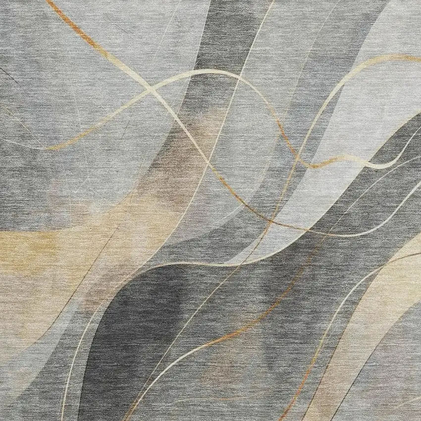 Gray Silver And Coral Abstract Washable Area Rug With UV Protection Photo 2