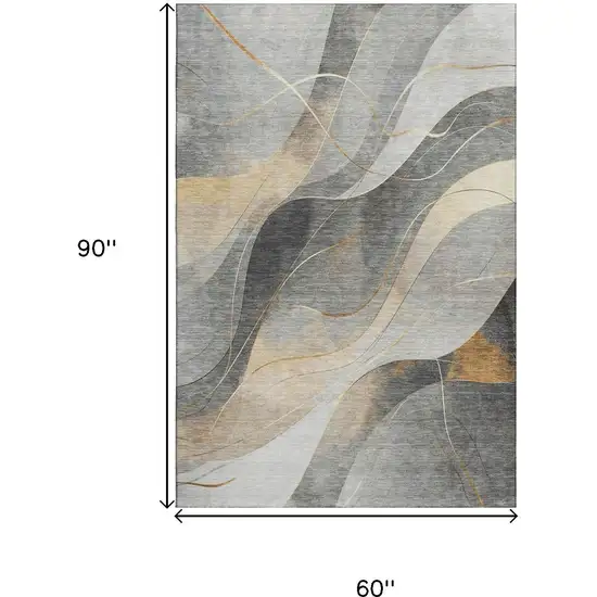 Gray Silver And Coral Abstract Washable Area Rug With UV Protection Photo 9
