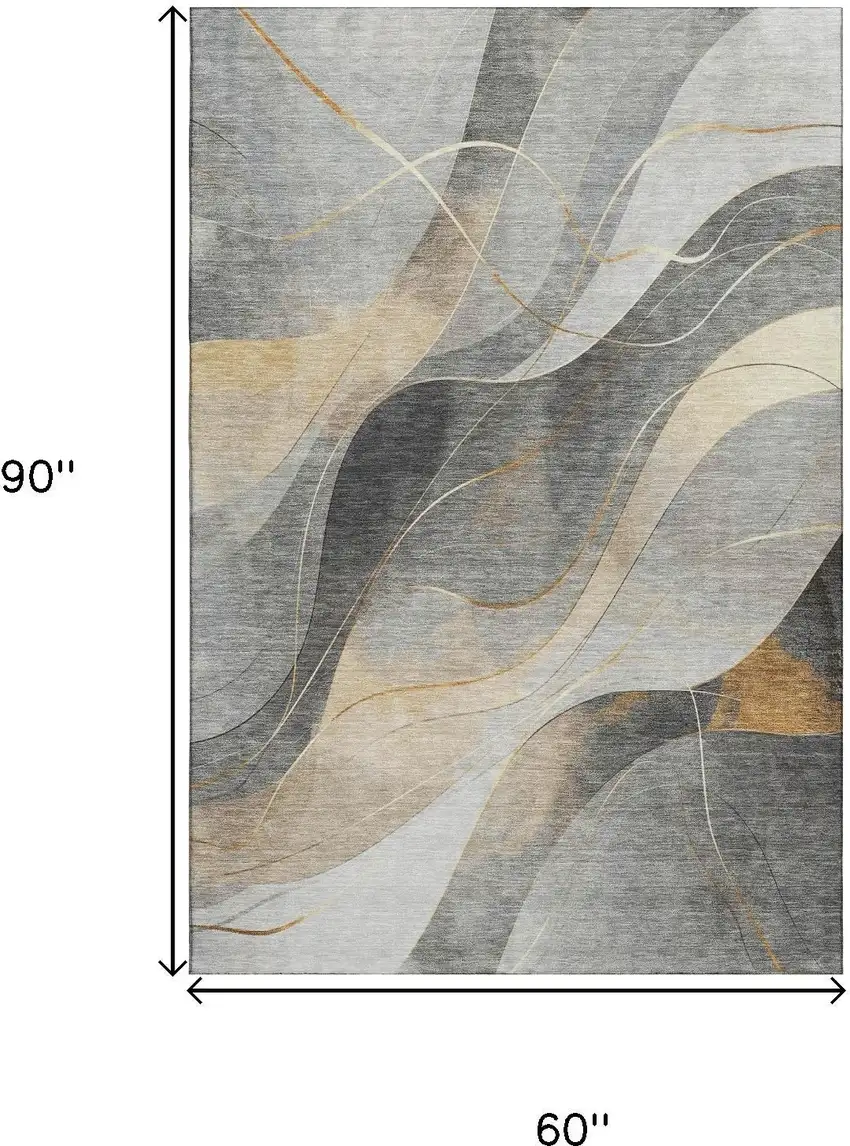 Gray Silver And Coral Abstract Washable Area Rug With UV Protection Photo 9