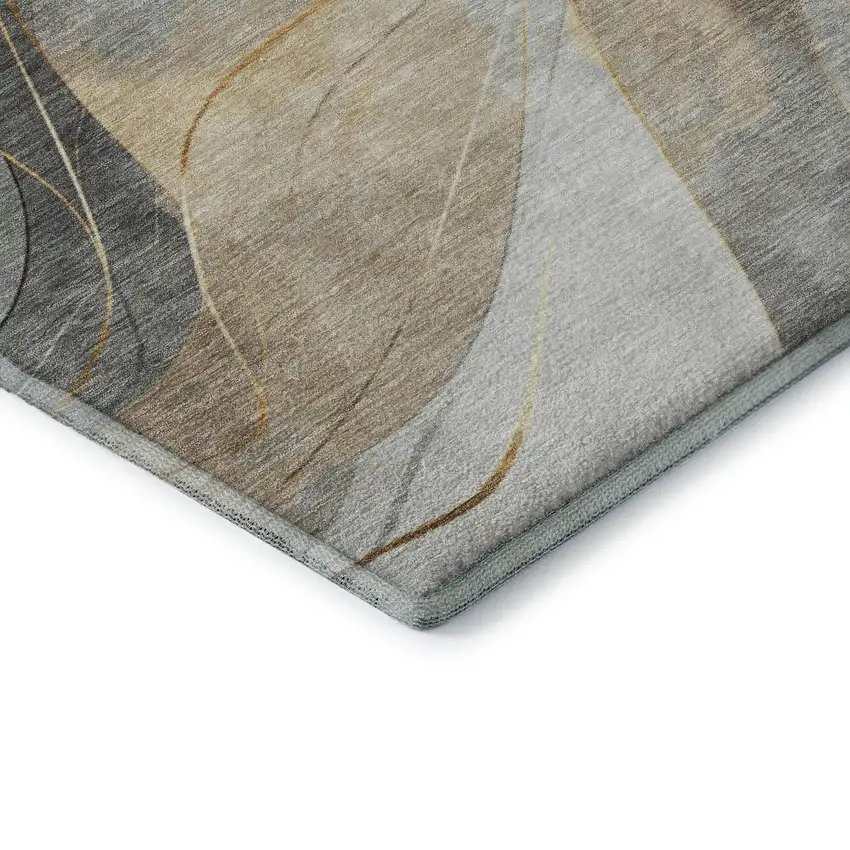Gray Silver And Coral Abstract Washable Area Rug With UV Protection Photo 6
