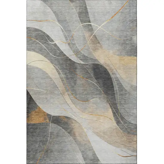 Gray Silver And Coral Abstract Washable Area Rug With UV Protection Photo 2