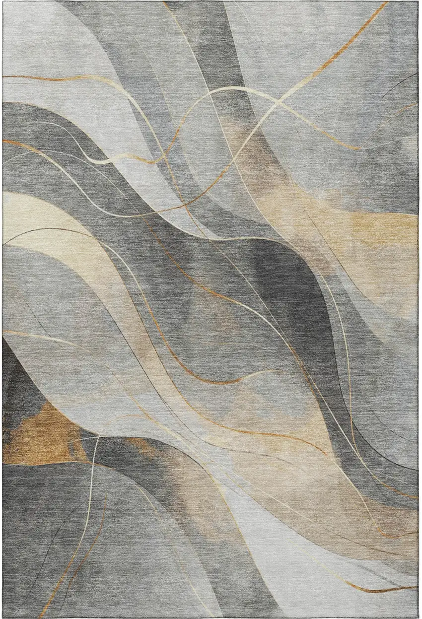 Gray Silver And Coral Abstract Washable Area Rug With UV Protection Photo 2