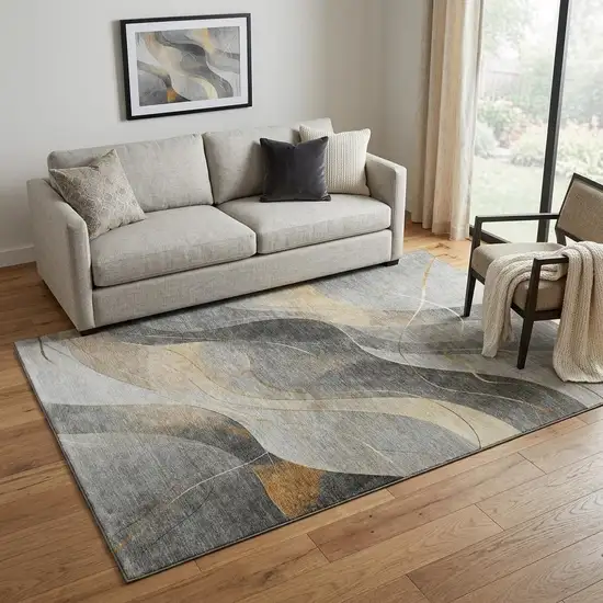 Gray Silver And Coral Abstract Washable Area Rug With UV Protection Photo 1