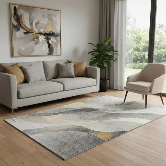 Gray Silver And Coral Abstract Washable Area Rug With UV Protection Photo 2