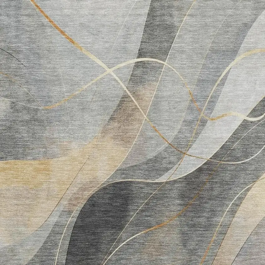 Gray Silver And Coral Abstract Washable Area Rug With UV Protection Photo 2