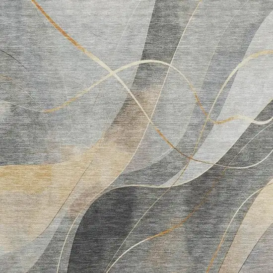 Gray Silver And Coral Abstract Washable Area Rug With UV Protection Photo 2