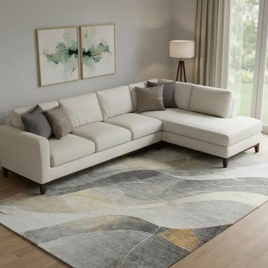 Gray Silver And Coral Abstract Washable Area Rug With UV Protection Photo 2