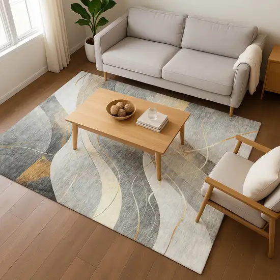 Gray Silver And Coral Abstract Washable Area Rug With UV Protection Photo 5