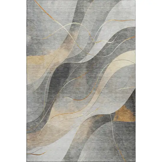 Gray Silver And Coral Abstract Washable Area Rug With UV Protection Photo 1