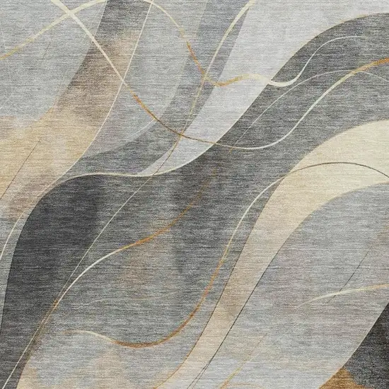 Gray Silver And Coral Abstract Washable Area Rug With UV Protection Photo 2
