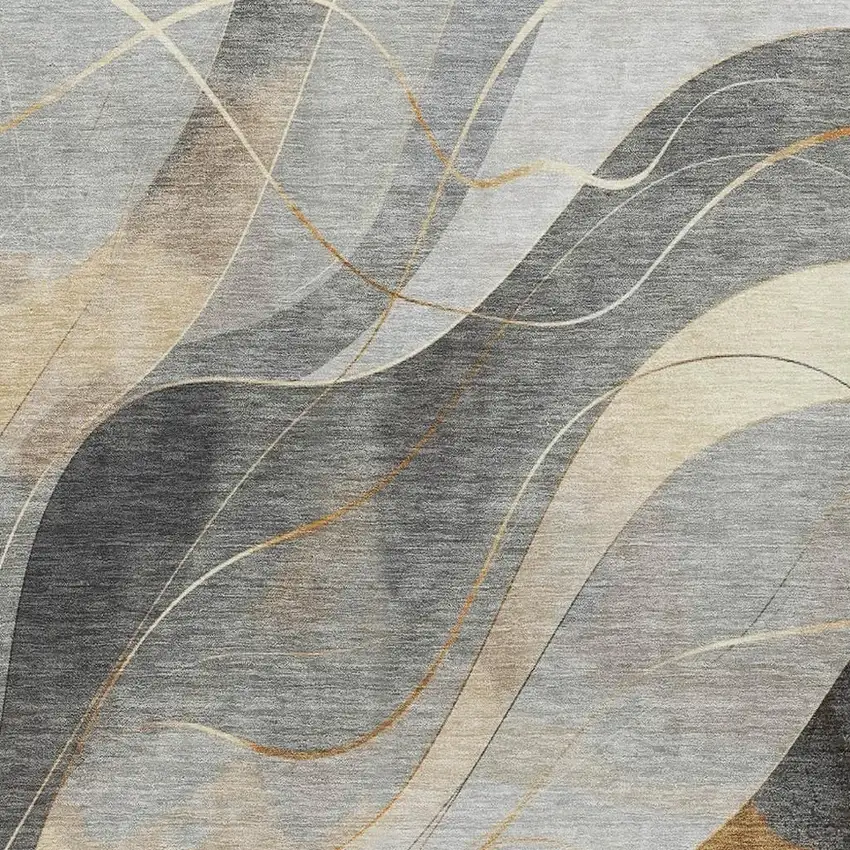 Gray Silver And Coral Abstract Washable Area Rug With UV Protection Photo 2