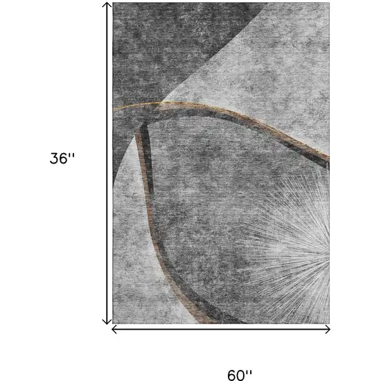 Gray Silver And Gold Abstract Washable Area Rug With UV Protection Photo 3