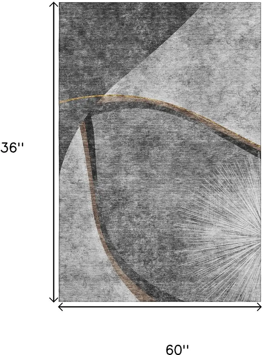 Gray Silver And Gold Abstract Washable Area Rug With UV Protection Photo 3