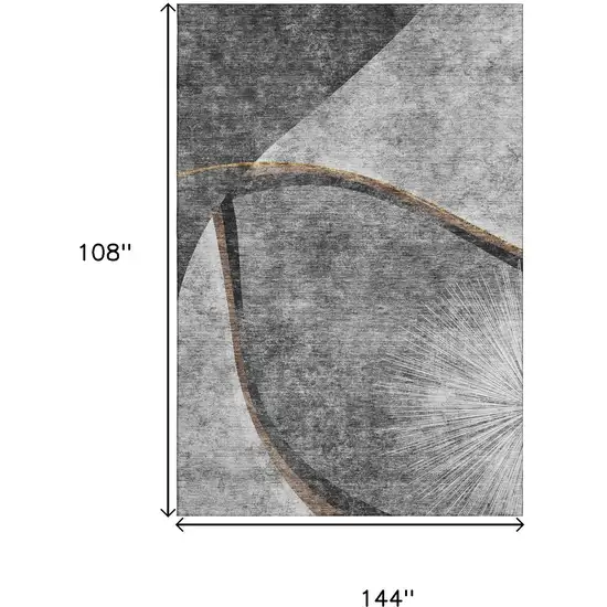 Gray Silver And Gold Abstract Washable Area Rug With UV Protection Photo 3