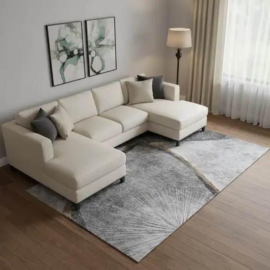 Gray Silver And Gold Abstract Washable Area Rug With UV Protection Photo 1