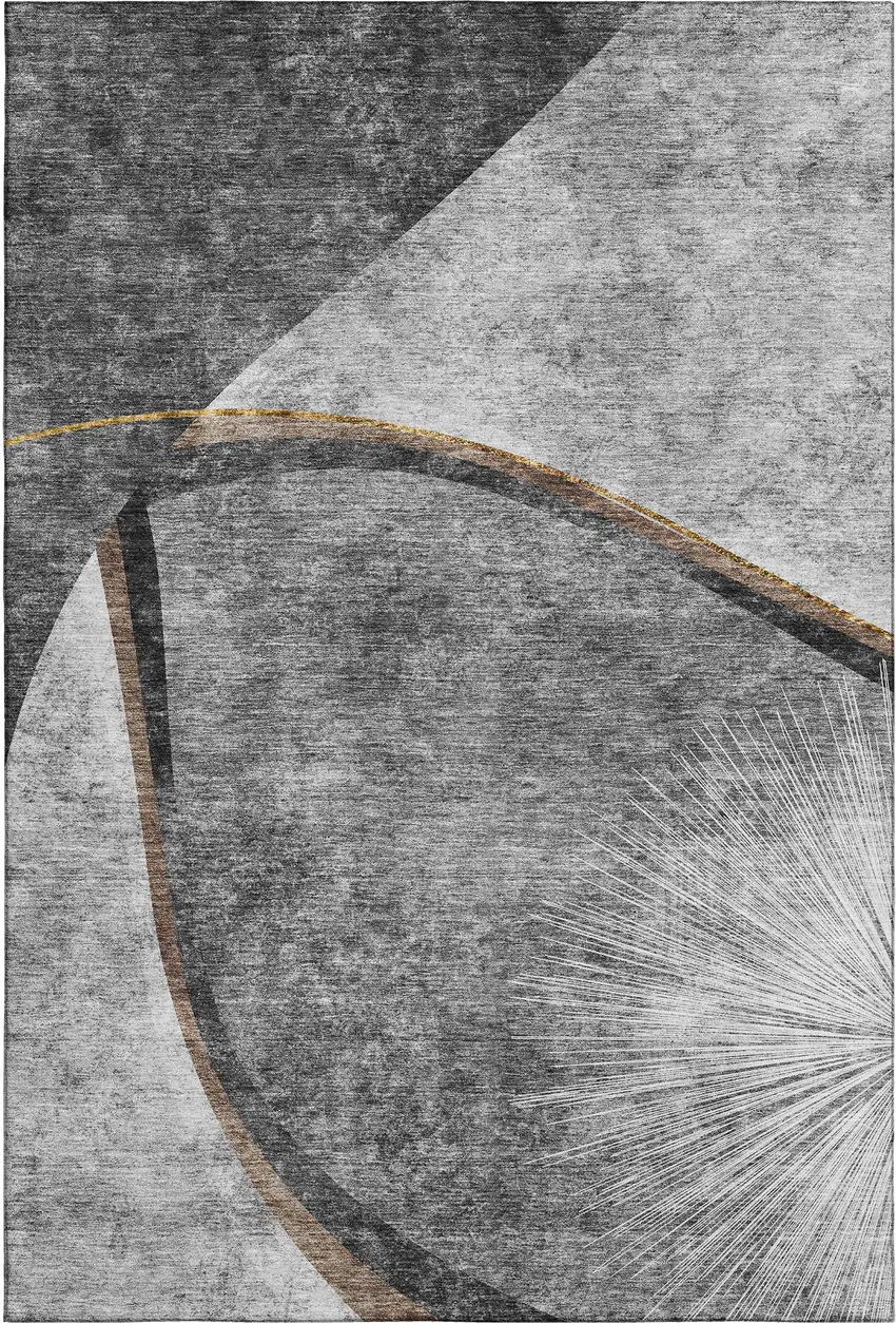 Gray Silver And Gold Abstract Washable Area Rug With UV Protection Photo 5