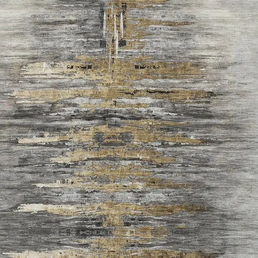 Gray Silver And Gold Abstract Washable Area Rug With UV Protection Photo 3