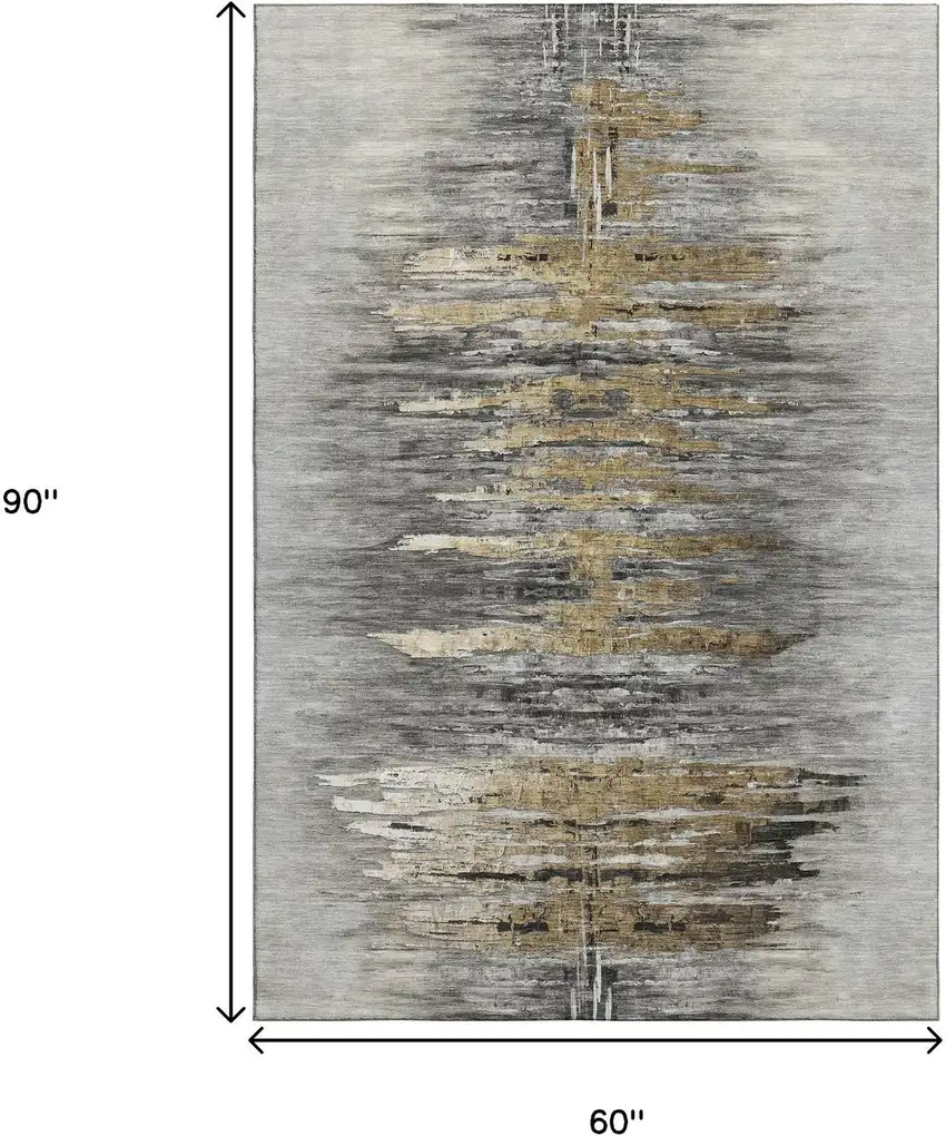 Gray Silver And Gold Abstract Washable Area Rug With UV Protection Photo 3