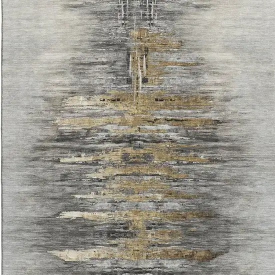 Gray Silver And Gold Abstract Washable Area Rug With UV Protection Photo 3
