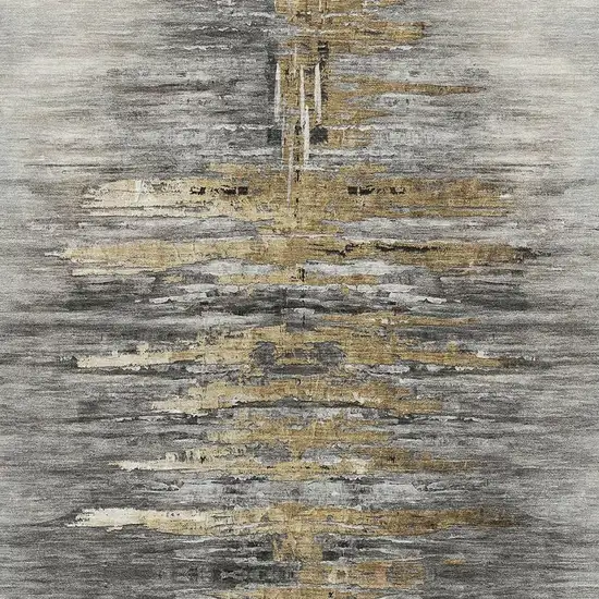 Gray Silver And Gold Abstract Washable Area Rug With UV Protection Photo 3