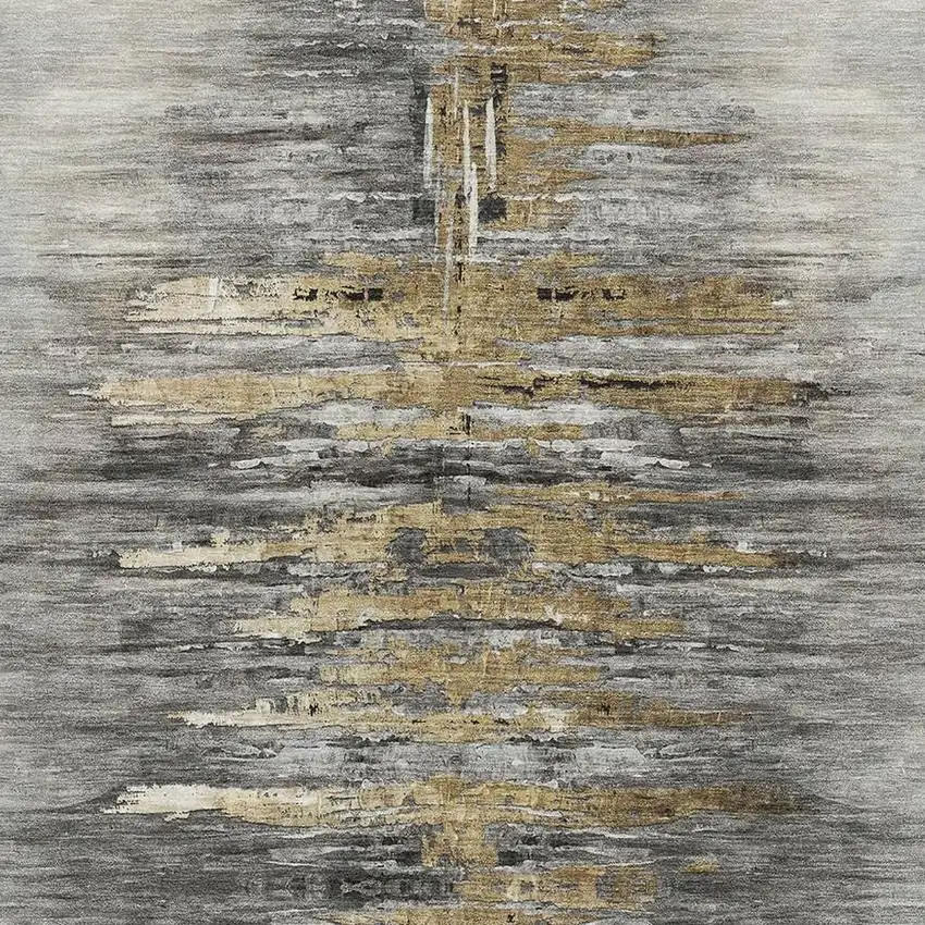 Gray Silver And Gold Abstract Washable Area Rug With UV Protection Photo 3