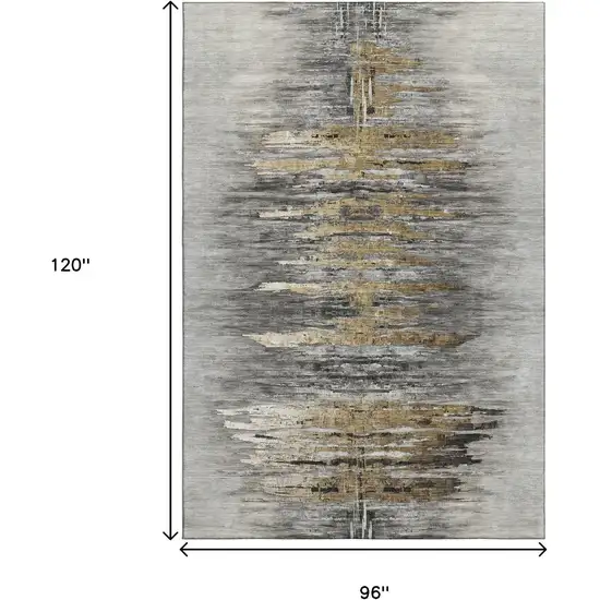 Gray Silver And Gold Abstract Washable Area Rug With UV Protection Photo 3