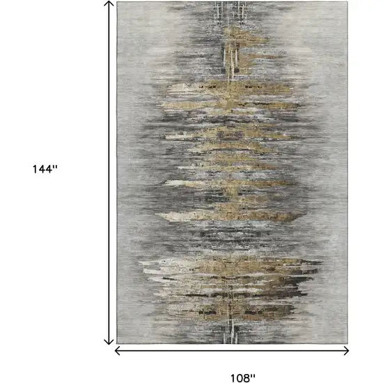 Gray Silver And Gold Abstract Washable Area Rug With UV Protection Photo 3