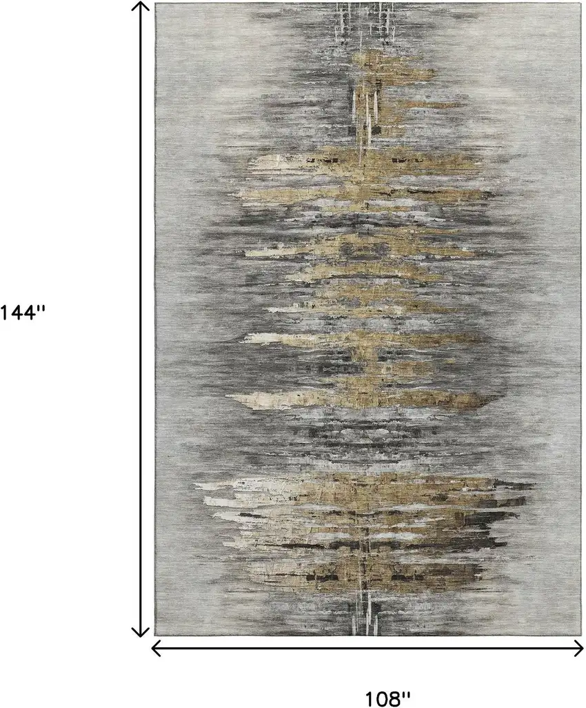 Gray Silver And Gold Abstract Washable Area Rug With UV Protection Photo 3