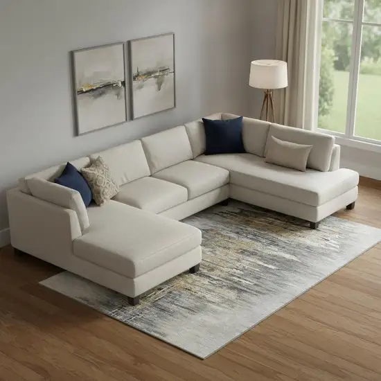 Gray Silver And Gold Abstract Washable Area Rug With UV Protection Photo 1