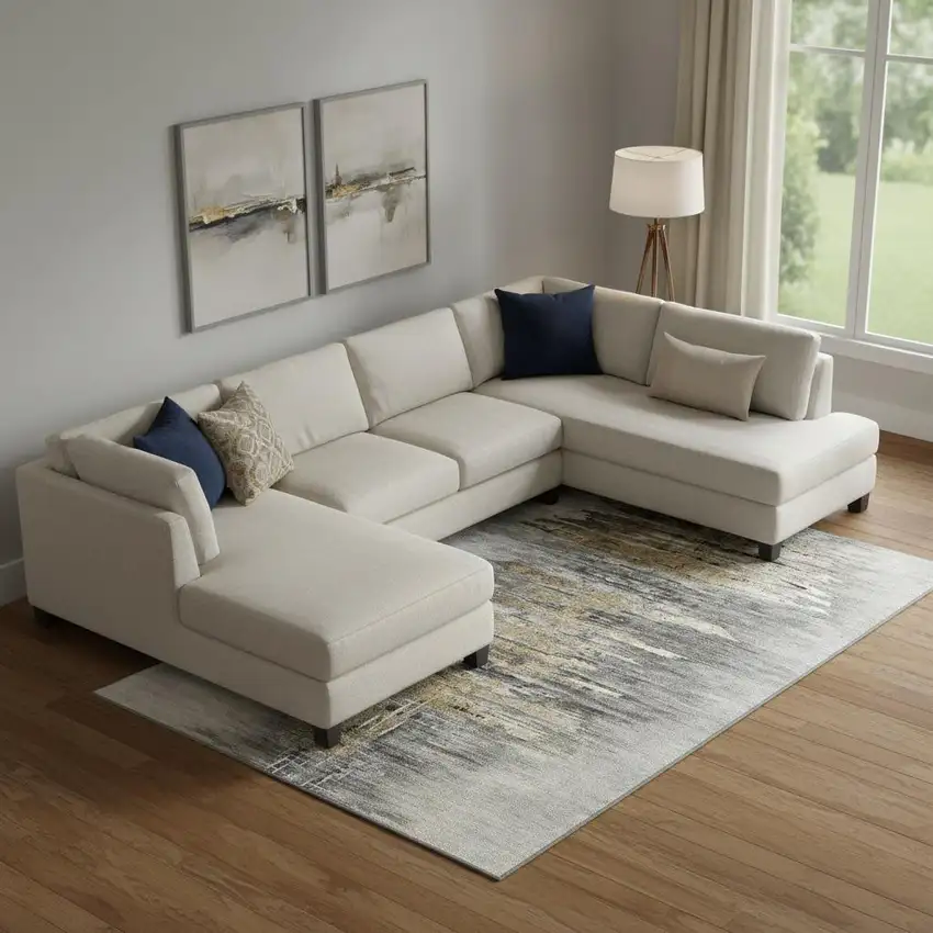 Gray Silver And Gold Abstract Washable Area Rug With UV Protection Photo 1