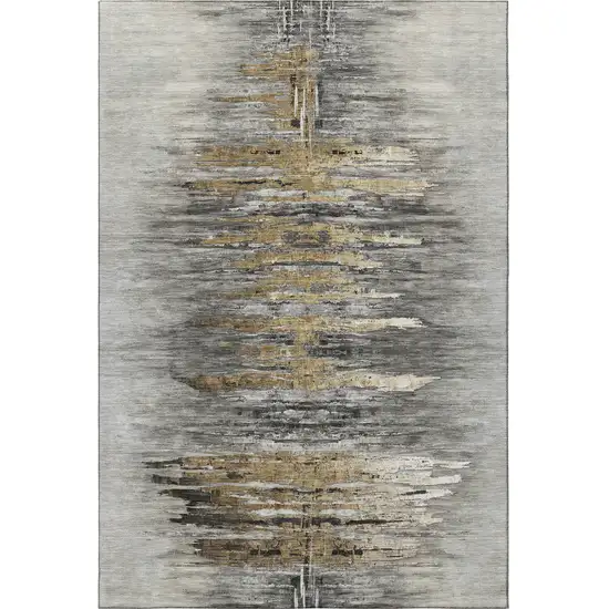 Gray Silver And Gold Abstract Washable Area Rug With UV Protection Photo 4