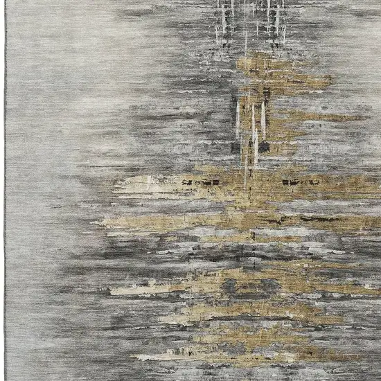 Gray Silver And Gold Abstract Washable Area Rug With UV Protection Photo 3