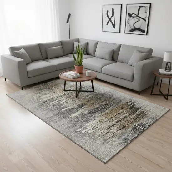 Gray Silver And Gold Abstract Washable Area Rug With UV Protection Photo 2