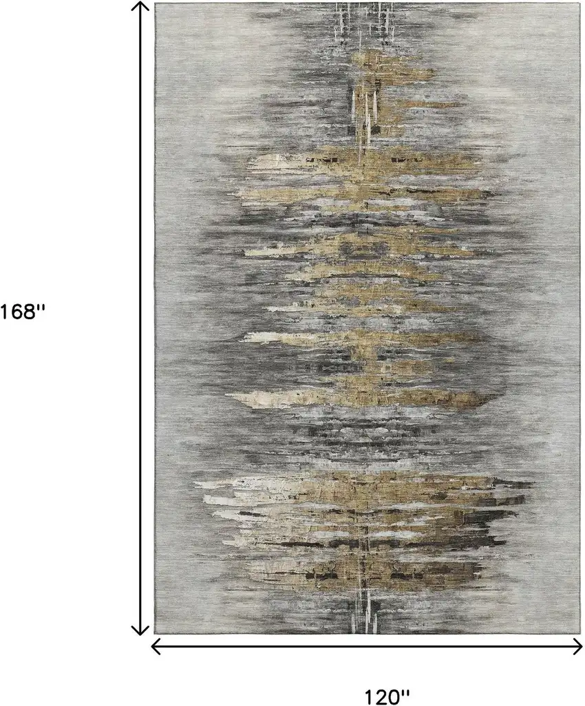 Gray Silver And Gold Abstract Washable Area Rug With UV Protection Photo 3