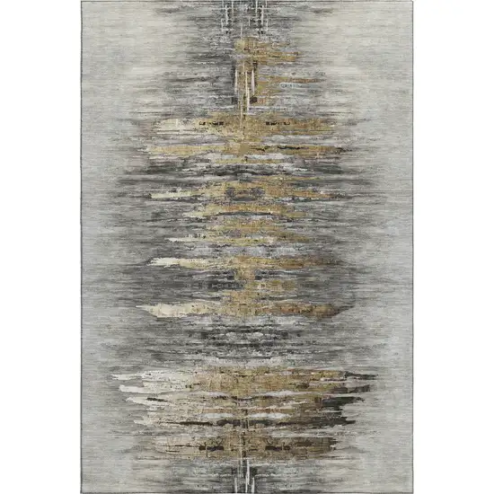 Gray Silver And Gold Abstract Washable Area Rug With UV Protection Photo 1