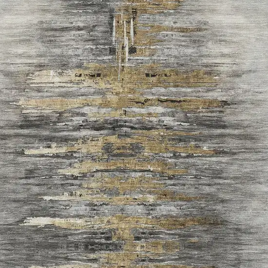 Gray Silver And Gold Abstract Washable Area Rug With UV Protection Photo 3
