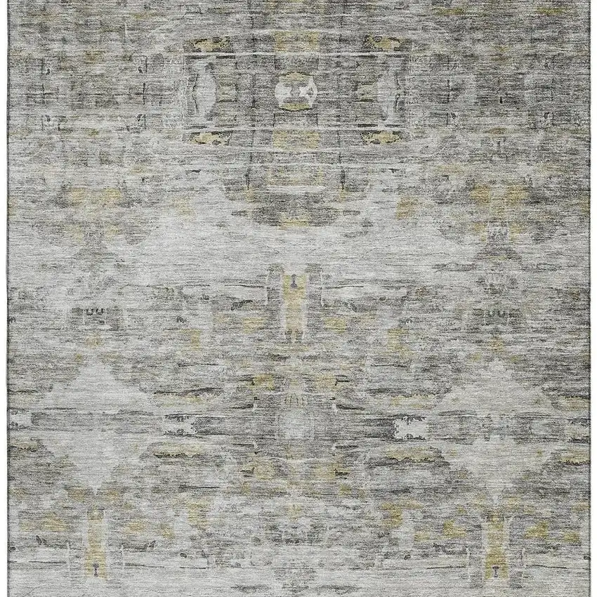 Gray Silver And Gold Abstract Washable Area Rug With UV Protection Photo 2