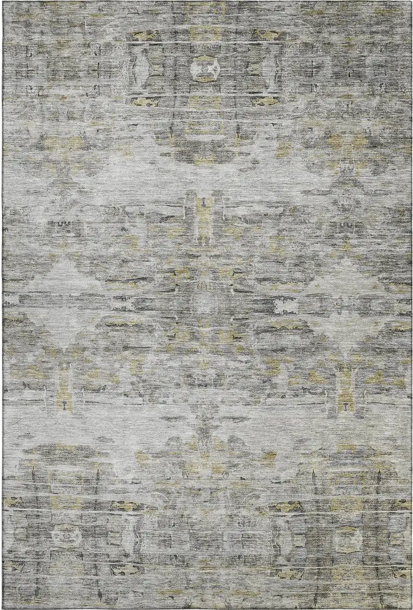 Gray Silver And Gold Abstract Washable Area Rug With UV Protection Photo 1