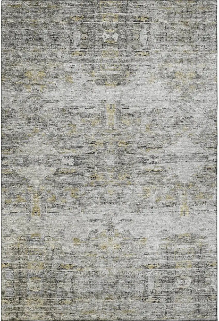 Gray Silver And Gold Abstract Washable Area Rug With UV Protection Photo 3