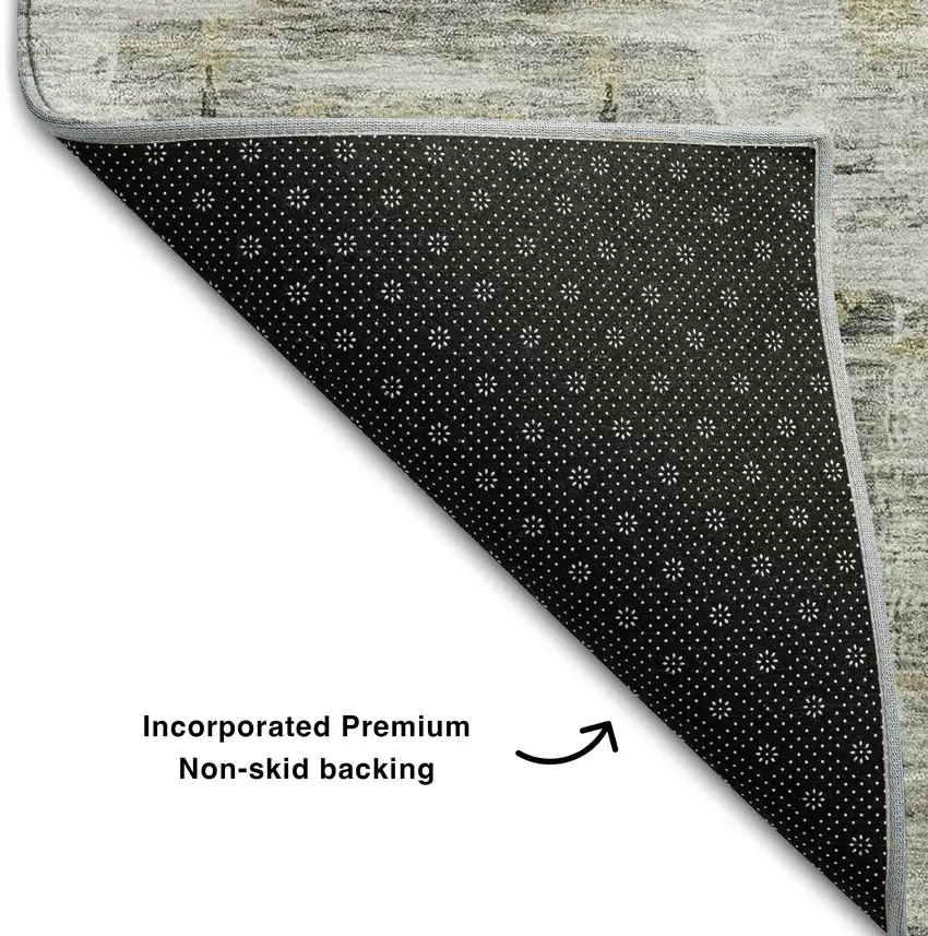 Gray Silver And Gold Abstract Washable Area Rug With UV Protection Photo 6